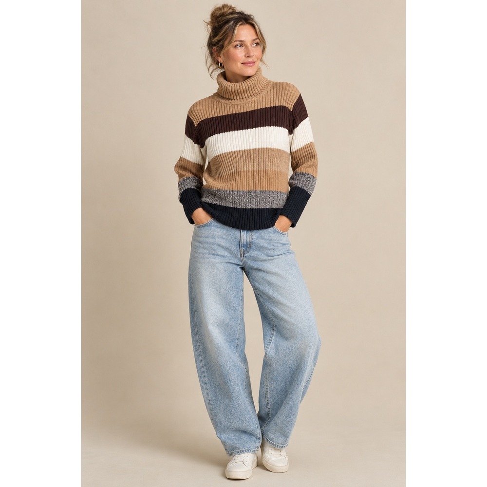 Vintage 90s Liz Claiborne LizSport Petite Sz M Brown Stripes 100% Cotton Classic